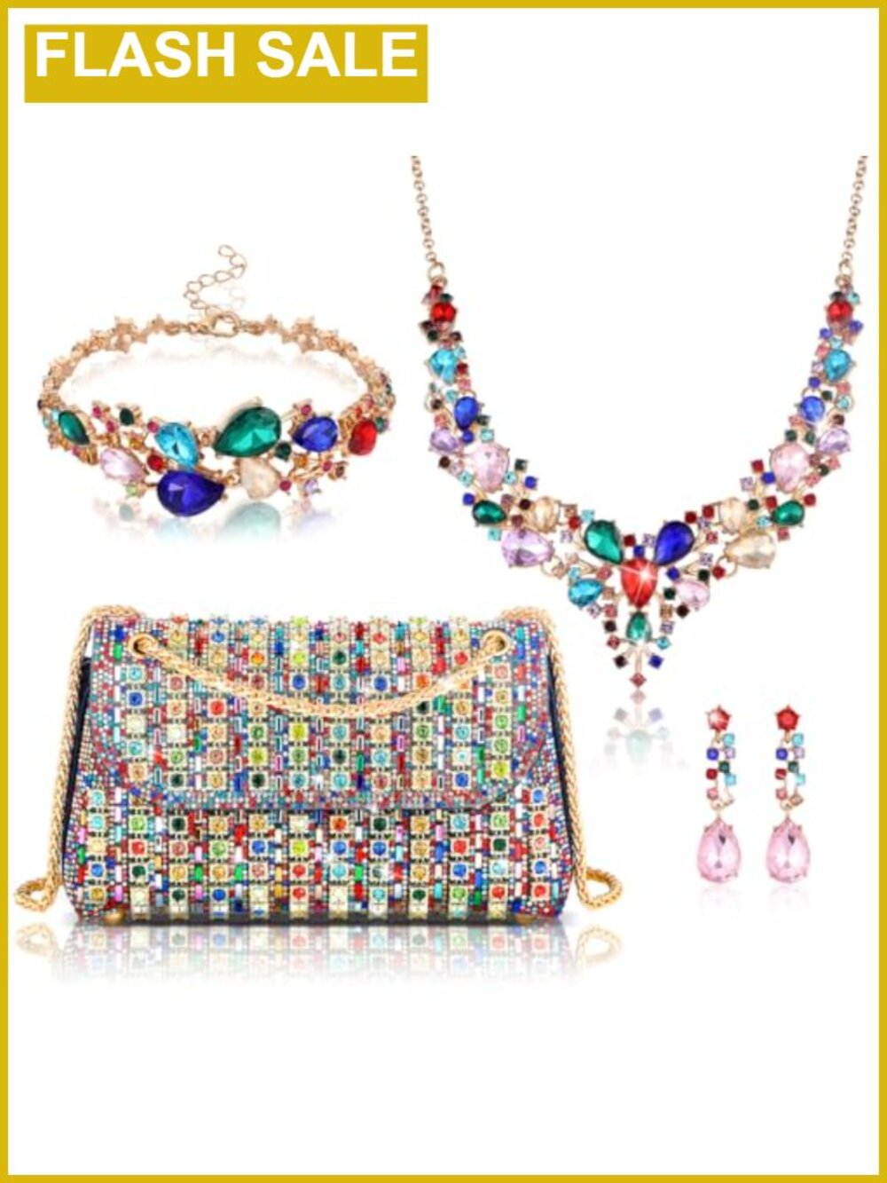 Rhinestone Clutch Bag with Jewelry Set, PU, Polyester, Wedding Prom